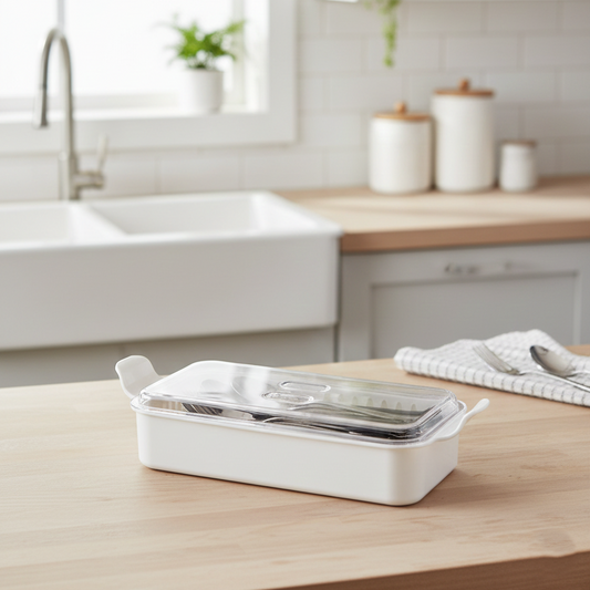 Cutlery Box with Lid and Drain
