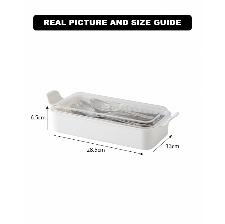 Cutlery Box with Lid and Drain