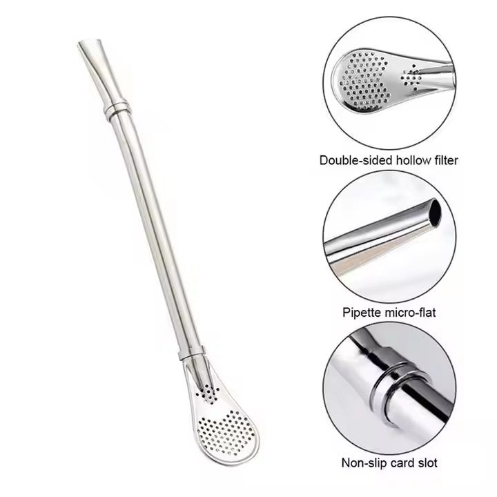 Reusable Curved Steel Straw with Herb Infuser Tip