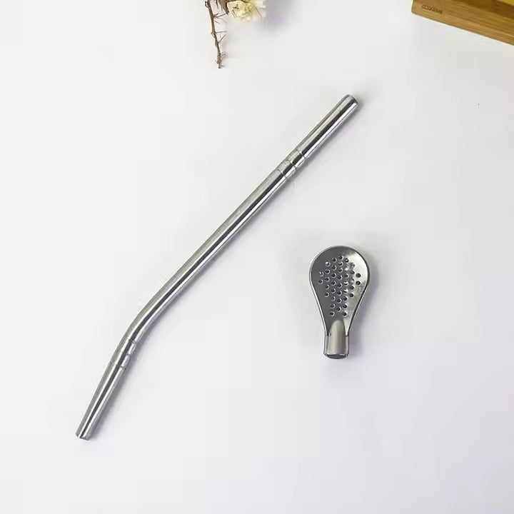 Reusable Curved Steel Straw with Herb Infuser Tip