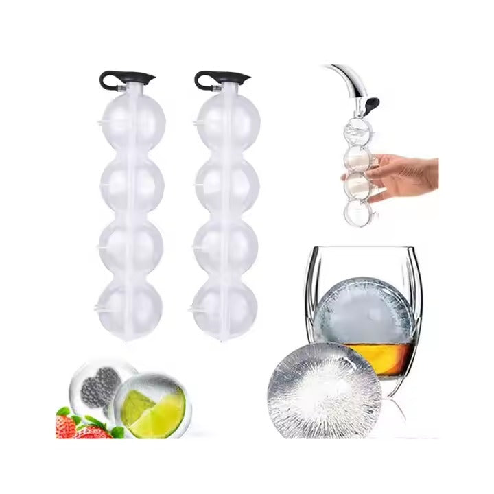 4-Cavity Transparent Round Ice Ball Maker for Drinks & Cocktails
