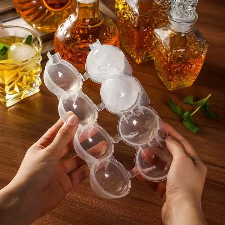4-Cavity Transparent Round Ice Ball Maker for Drinks & Cocktails