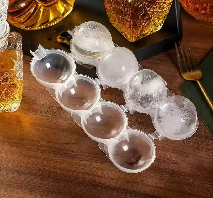 4-Cavity Transparent Round Ice Ball Maker for Drinks & Cocktails