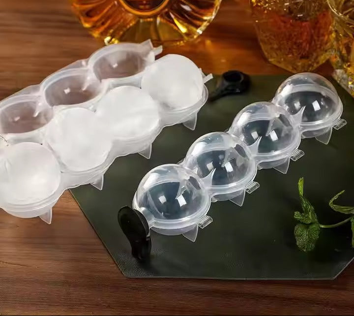 4-Cavity Transparent Round Ice Ball Maker for Drinks & Cocktails