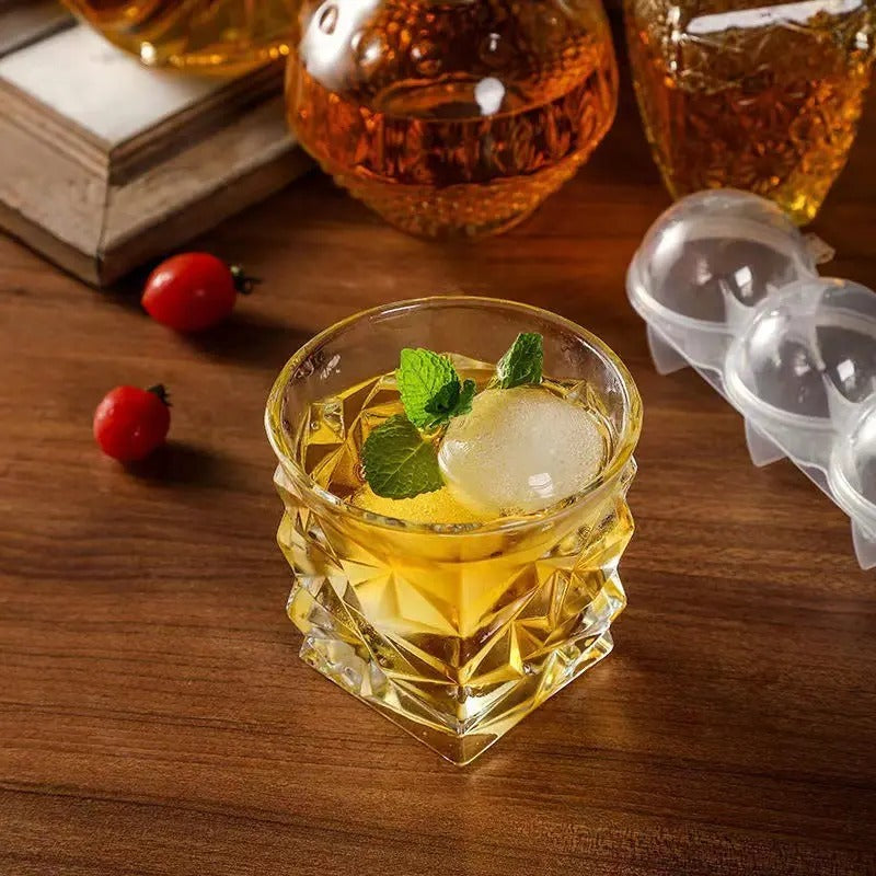 4-Cavity Transparent Round Ice Ball Maker for Drinks & Cocktails